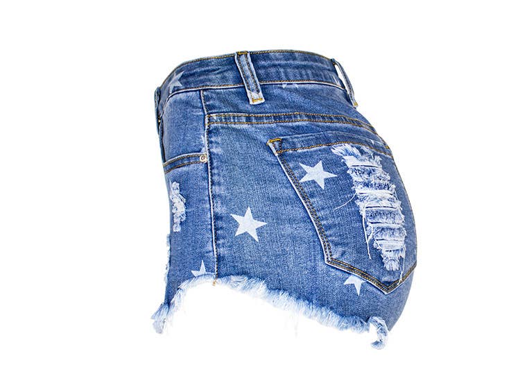 American Flag Fringed Denim Shorts