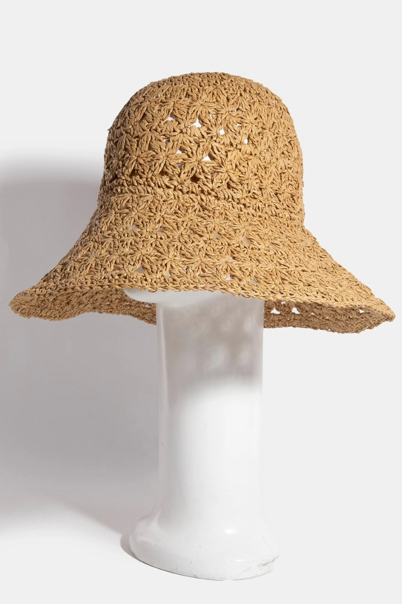 Intricate straw braided bucket hat by Fame Accessories