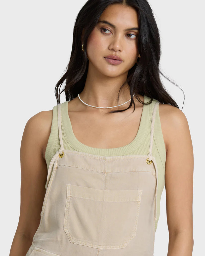 Wild Pursuit short overall in Oatmeal — detail view, Billabong