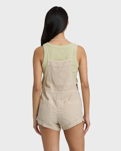 Wild Pursuit short overall in Oatmeal — back view, Billabong