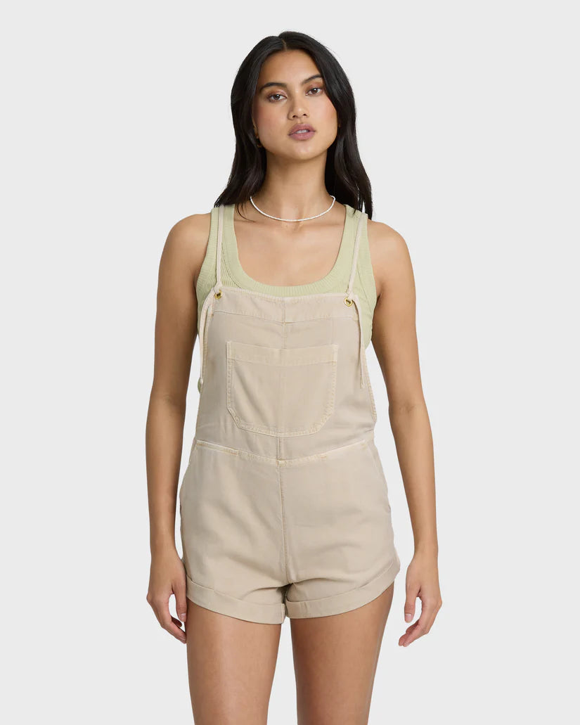 Wild Pursuit short overall in Oatmeal — front view, Billabong