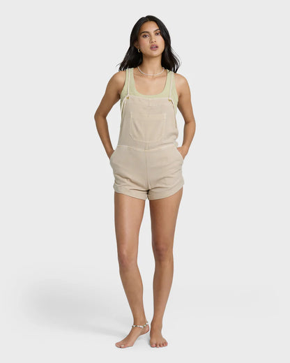 Wild Pursuit short overall in Oatmeal — full body view, Billabong