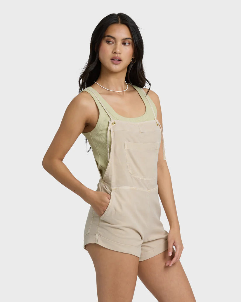 Wild Pursuit short overall in Oatmeal — side view, Billabong