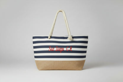 canvas stripe beach bag navy