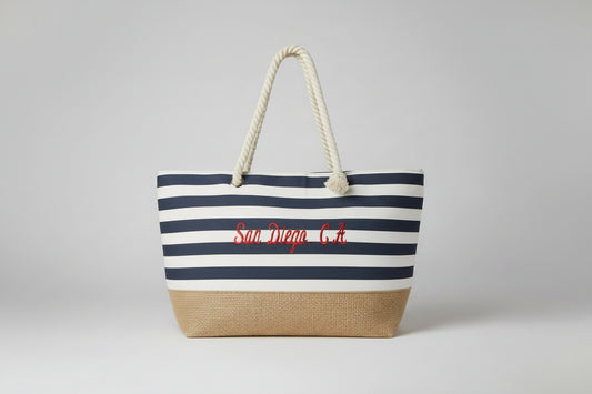 canvas stripe beach bag navy