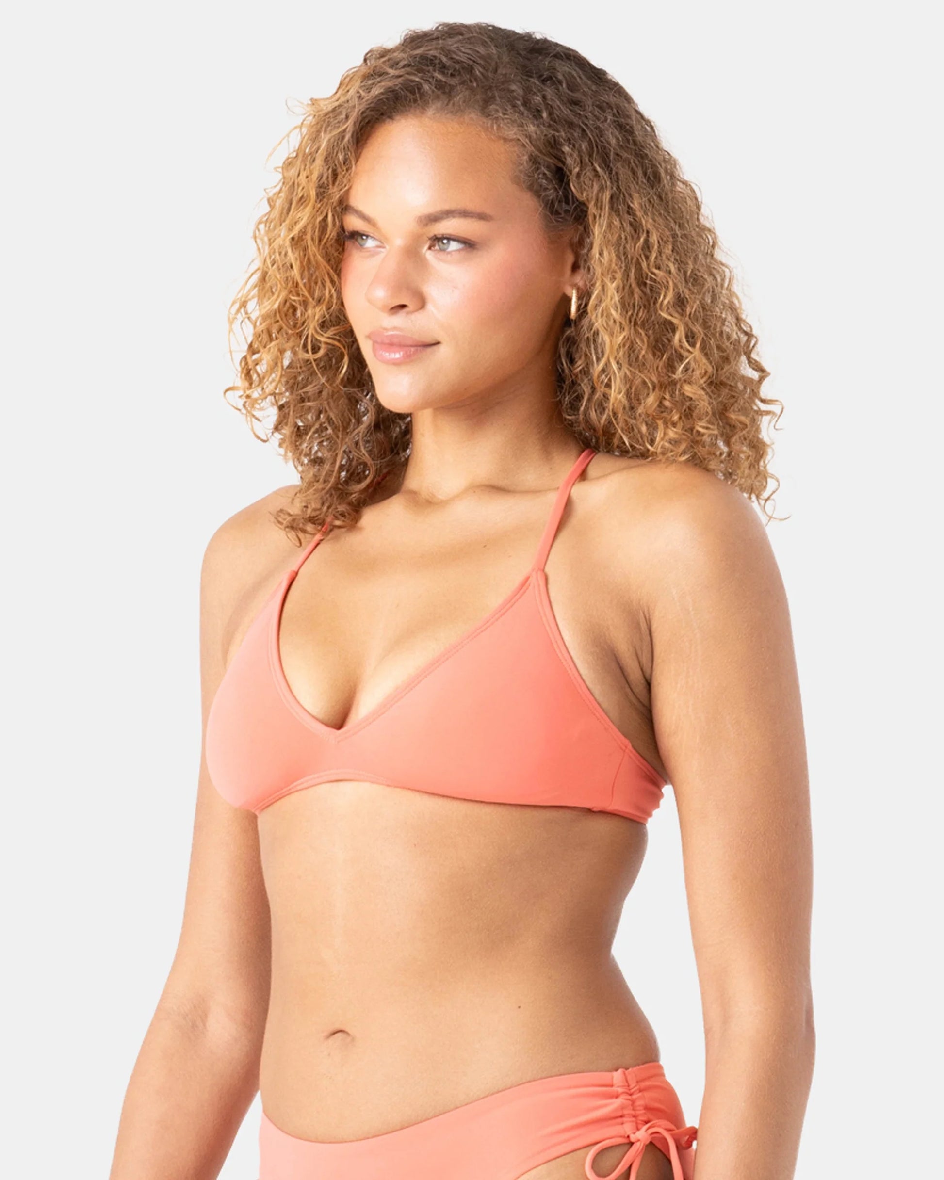 Solid Beach Classics athletic triangle bikini top in Hot Coral — alternate view 1, Roxy