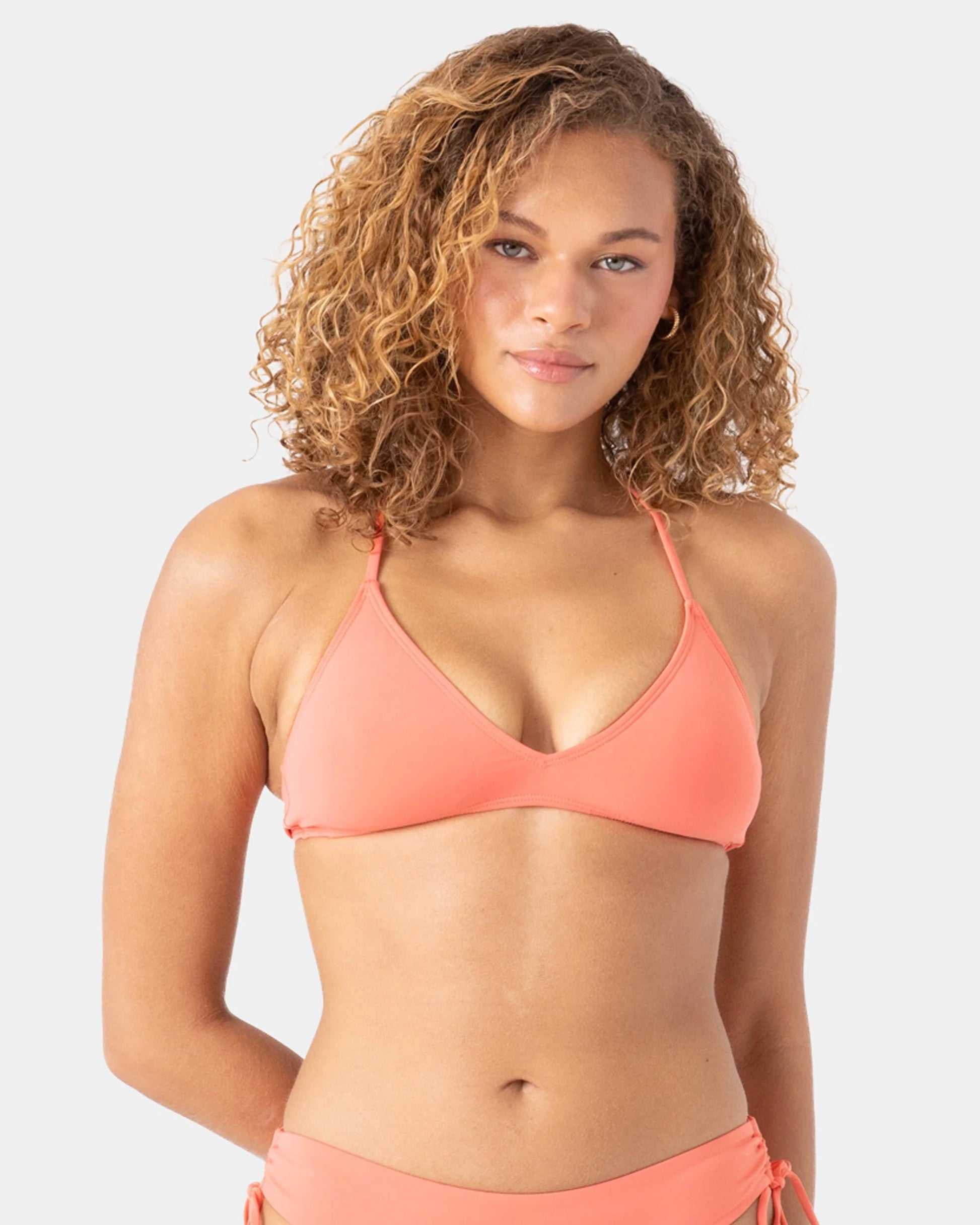 Solid Beach Classics athletic triangle bikini top in Hot Coral — alternate view 2, Roxy