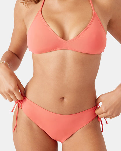 Solid Beach Classics hipster lace-up bikini bottom in Hot Coral — packshot view, Roxy