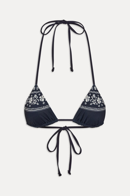 Nick skimpy triangle halter bikini top in Malibu Blue — product view, Frankies Bikinis