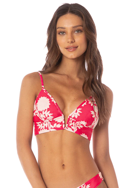 Candy Flowery Long Line Triangle Parade Bikini Top