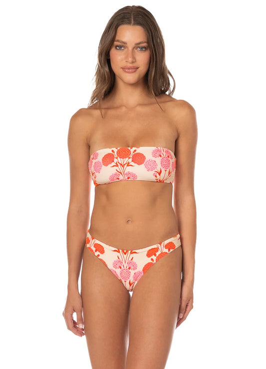 Petal Spell Bryn strapless tie-back floral bandeau bikini top in white by Maaji