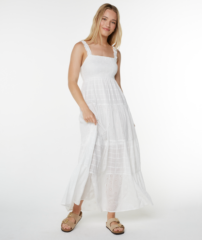 Lily Bloom Eyelet Ruffle Maxi Dress