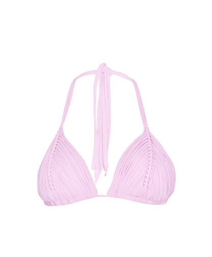 Isla macrame triangle bikini top in Rose — flat view, PQ Swim