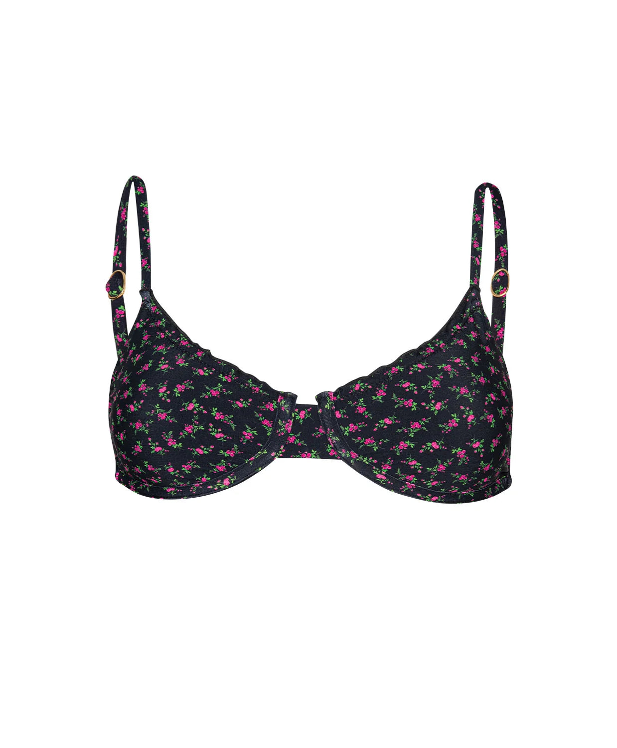 Rosebud Embroidered Lettuce Edge Underwire Bikini Top
