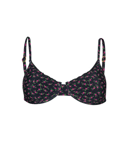 Rosebud Embroidered Lettuce Edge Underwire Bikini Top