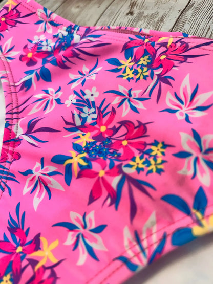 Kids Pink Shirred Floral Print Two Piece