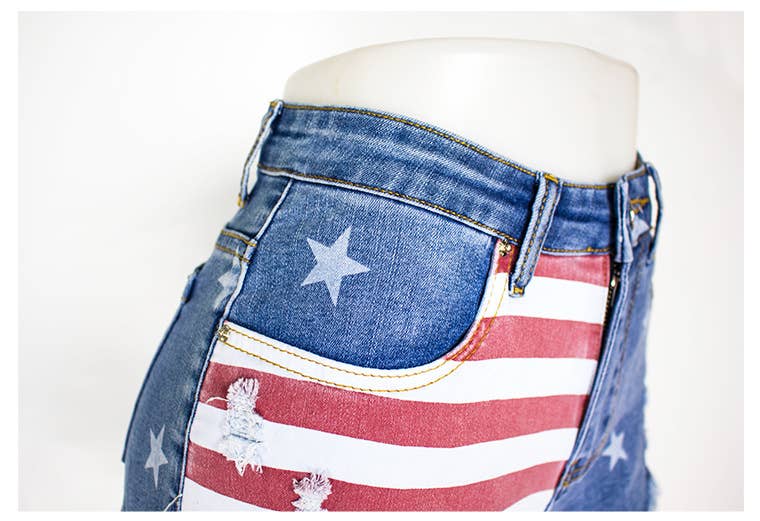 American Flag Fringed Denim Shorts