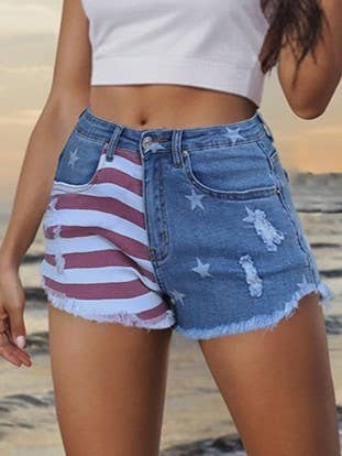 American Flag Fringed Denim Shorts