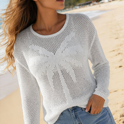 Palm Tree Open Knit Cover Up Sweater