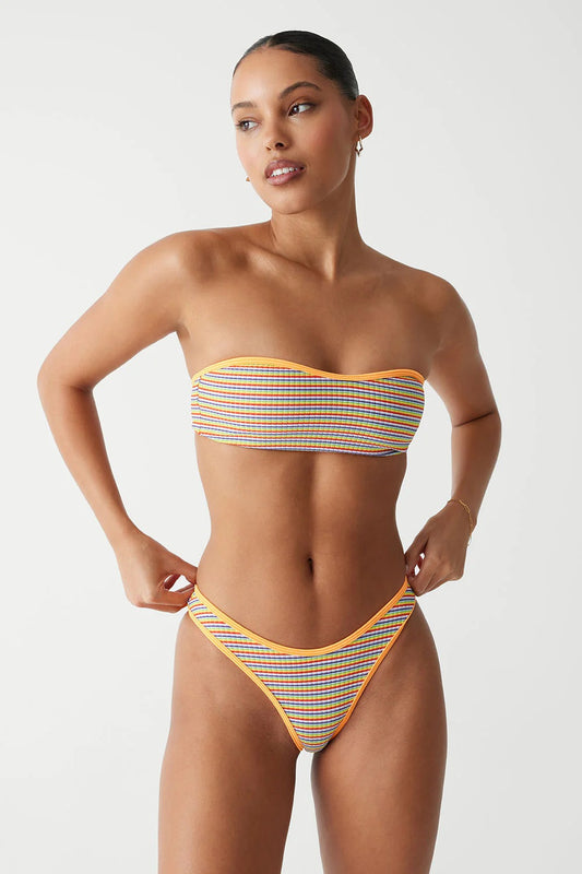 Rosabella Striped Ribbed Bandeau Bikini Top
