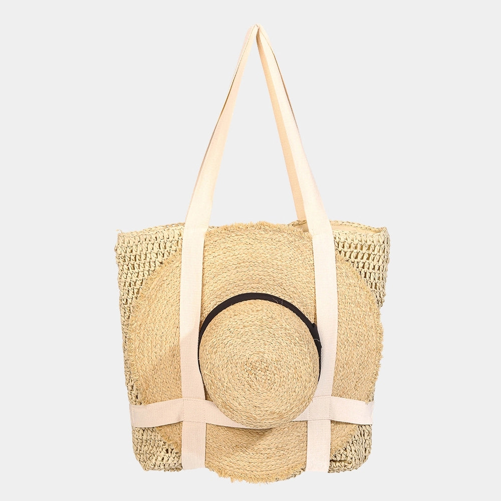Straw braided hat carrier tote bag by Fame Accessories