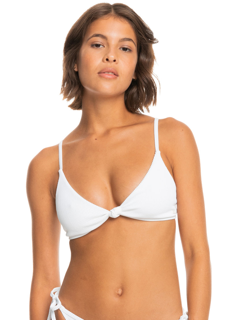 Rib Roxy Love The Surf knot bikini top in Bright White — front view, Roxy