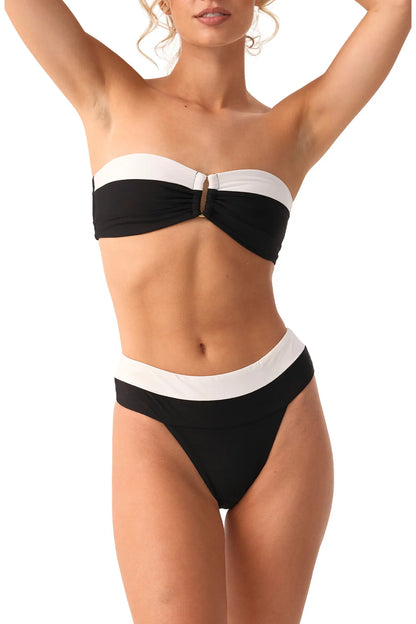 Jet Black Banded High Waist Bikini Bottom