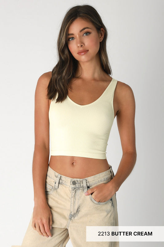 V Neck Ribbed Crop Top