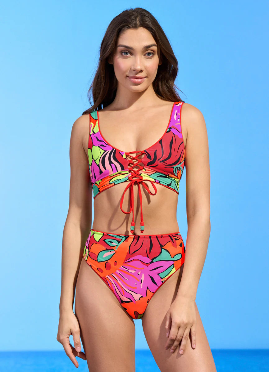 Crimson Paradise Longline Triangle Bikini Top