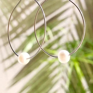 Fresh Water Single Pearl Hoop Earrings The Bikini Shoppe