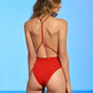 Red Camelia Safari Plunge One Piece The Bikini Shoppe